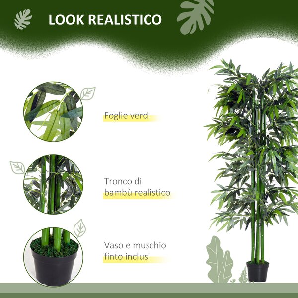 Outsunny Albero di Bambù Artificiale Alta Decorazione per Casa e Ufficio in Vaso da 180cm per Interni ed Esterni Verde Naturale|Aosom