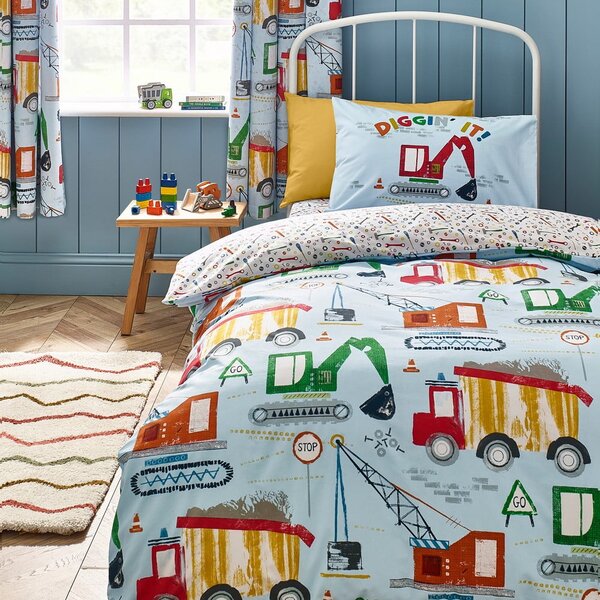 Biancheria da letto per bambini blu per culla 120x150 cm Digger Dreams – Catherine Lansfield
