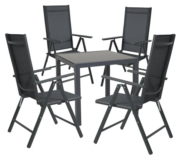 Set SVITA: tavolo da giardino con 4 sedie pieghevoli con schienale alto, sedie da campeggio in metallo antracite