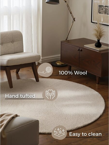 Tappeto rotondo colore naturale chiaro in lana tessuto a mano ø 120 cm Calmio – Hanse Home