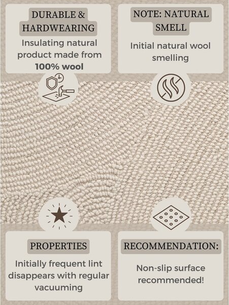 Tappeto rotondo colore naturale chiaro in lana tessuto a mano ø 120 cm Calmio – Hanse Home