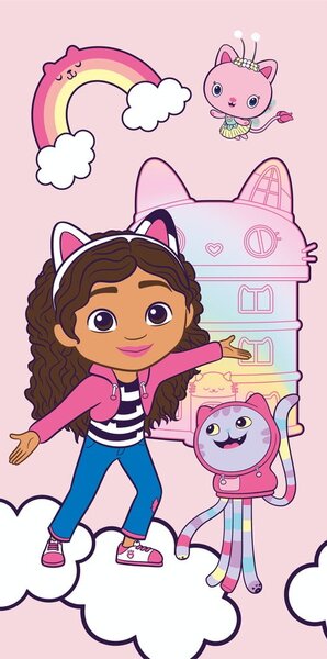 Asciugamano per bambini rosa in cotone 70x140 cm Gabby´s Dollhouse – Jerry Fabrics