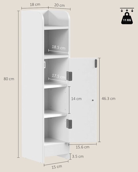 HOMCOM Mobile Bagno Stretto Salvaspazio, Bianco | Aosom Italy