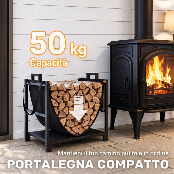 Outsunny Portalegna 48 cm con Borsa, Acciaio Portata 50 kg per Camino, Nero | Aosom Italy