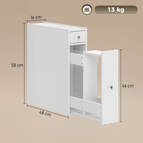 HOMCOM Mobile Bagno Slim con 2 Cassetti e Vano Aperto, per Bagno, Cucina, Lavanderia e Soggiorno, 16x48x58 cm, Bianco | Aosom Italy