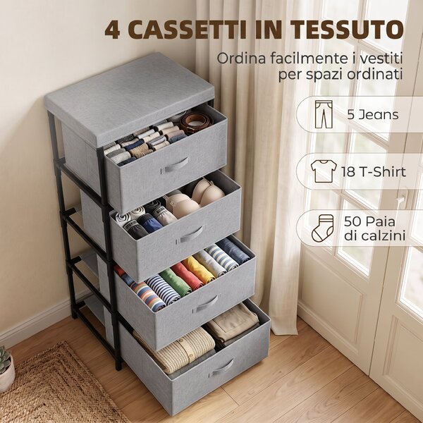 HOMCOM Cassettiera con Struttura in Acciaio, 42 x 32 x 80 cm, Grigio e Nero | Aosom Italy