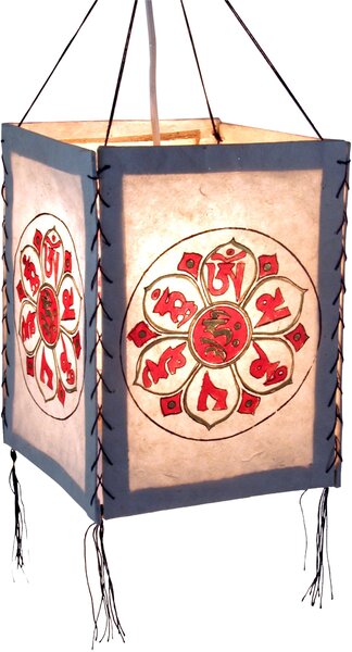 Paralume sospeso in carta Lokta, lampada da soffitto in carta fatta a mano - Simbolo di fortuna Bianco/rosso, bianco crema, carta Lokta, 28*18*18 cm, paralumi asiatici in carta e tessuto