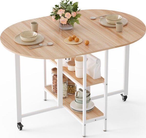 Tavolo da pranzo pieghevole Mondeer Tavolo da cucina con 2 ripiani e rotelle 120 x 80 x 75 cm rovere e bianco