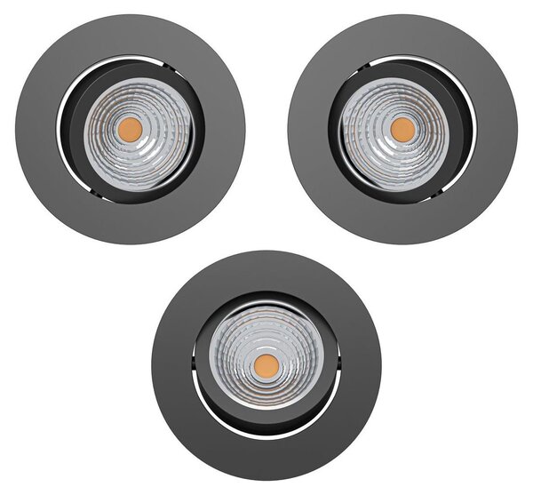 EGLO Set di 3 faretti da incasso Saliceto, con dimmer, faretti a soffitto rotondi in alluminio nero, bianco neutro, diametro 8,8 cm