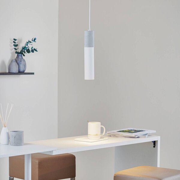 SOLLUX LIGHTING Lampada a sospensione Tube, cemento, bianco 1 luce