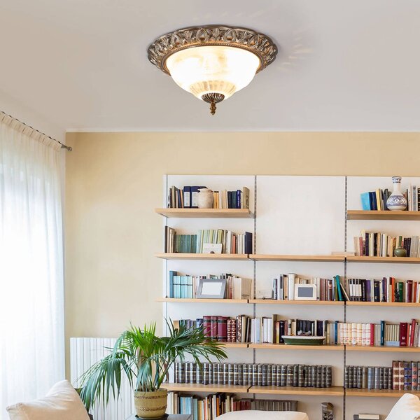 Searchlight Plafoniera soffitto Teresa, dimmerabile, Bronzo / Ottone antico, Soggiorno / Sala da pranzo, Vetro, Antico, Plafoniera