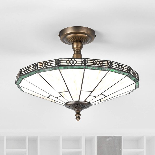 Searchlight Plafoniera Tiffany New York, dimmerabile, Crema / Ambra, Soggiorno / Sala da pranzo, Metallo, Tiffany, Plafoniera