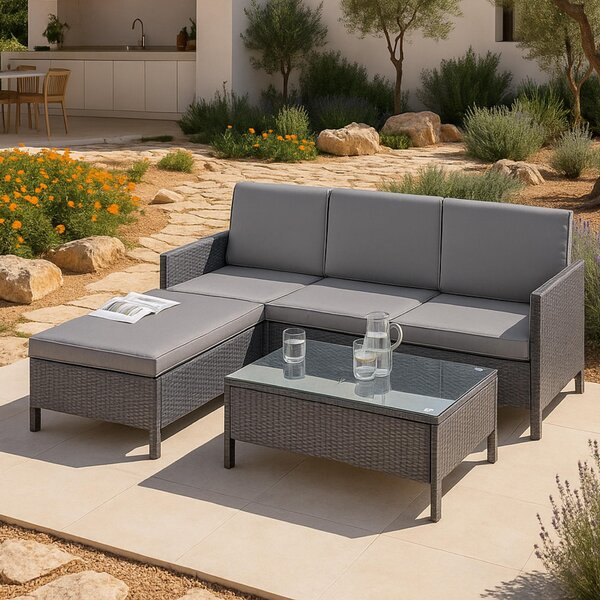 Set di mobili da giardino 'Murcia' in rattan 3 pezzi Mobili in rattan grigio scuro/chiaro