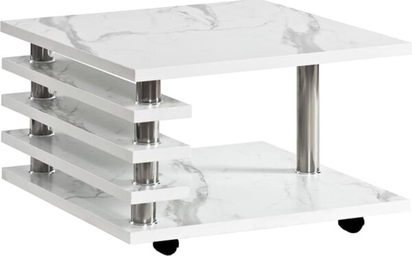 Tavolino HOOZ con rotelle 65x65 cm - Effetto marmo bianco
