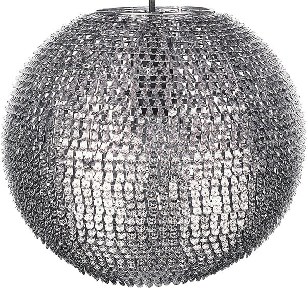 BELIANI Lampada a sospensione in metallo argentato con paralume rotondo e ottica in paillettes a forma di palla da discoteca