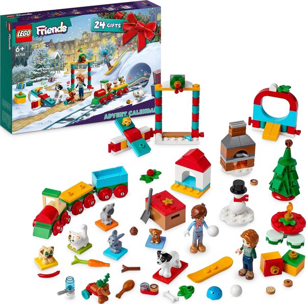 Calendario dell'Avvento LEGO 41758 Friends 2023, calendario di Natale con 24 regali, tra cui 8 personaggi animali, 2 mini bambole e giocattoli festivi, regali dell'Avvento per Natale per bambini