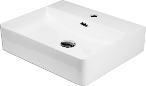 Lavabo in Vetroceramica da incasso a parete, rettangolare, 500 x 420 x 130 mm, bianco, set completo