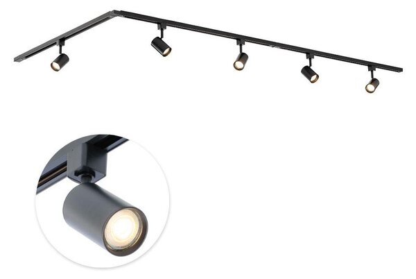 Qub Focus III - Sistema a binario LED - nero - monofase - 300 cm - 5x spot GU10 - forma a L