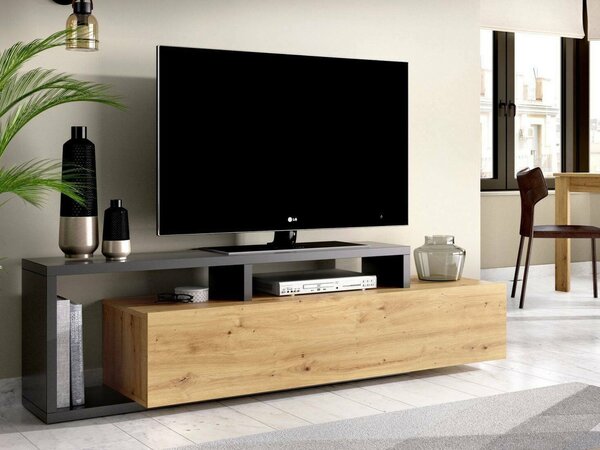 Porta TV rovere nodi e antracite 165x40x46h cm modulabile - Argon