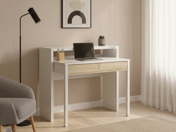 Scrivania salvaspazio bianca e rovere 98x36cm con 2 cassetti - Andriy