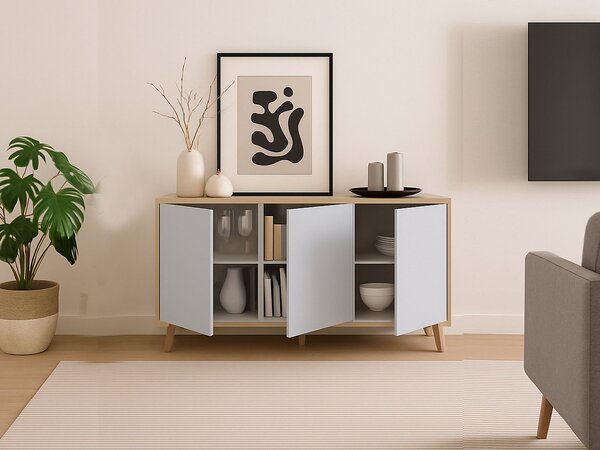 Credenza soggiorno rovere e bianca 154x41x75h cm 3 ante - Acrolorum