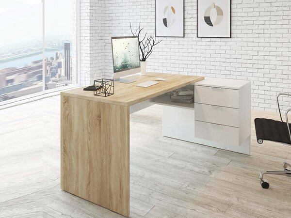 Scrivania moderna rovere e bianca 145x108cm con 2 cassetti - Agnello
