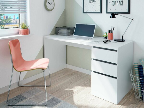 Scrivania lineare bianca 138x60cm con 3 cassetti - Alko