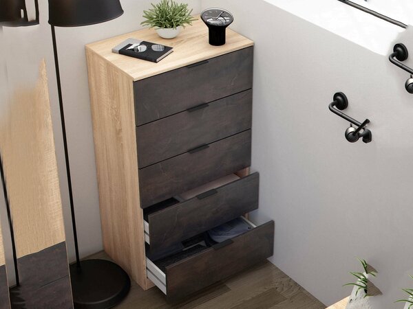 Cassettiera con maniglie rovere e antracite 60x110h cm - Armenia