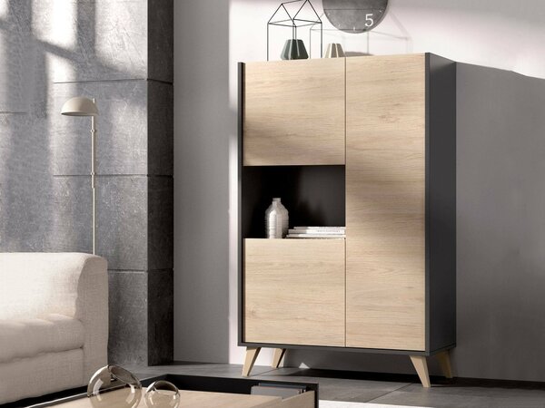 Credenza alta rovere e antracite 81x43x135h cm 3 ante - Crono
