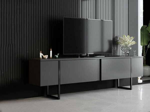 Mobile Porta tv Nero Antracite Nero Cassetti un Ripiano 180x30x50h cm, 2 Ante - Abishia