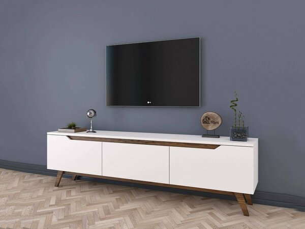 Porta TV bianco e noce 180x35x48h cm 3 ante - Apatite