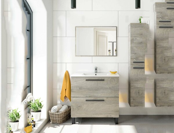 Mobile bagno sospeso con specchio 80x80x45h cm rovere - Abissalino