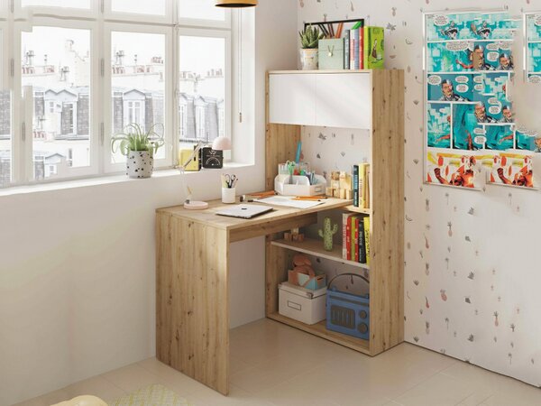 Scrivania angolare bianca e legno 108x140cm con libreria - Apogee