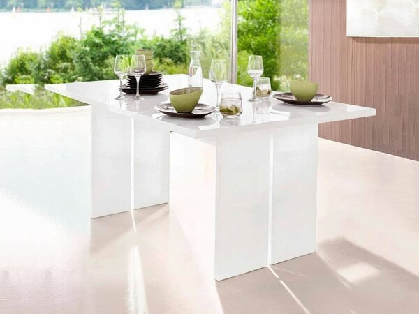 Tavolo pranzo rettangolare 8 posti bianco lucido 160x90cm - Alibi