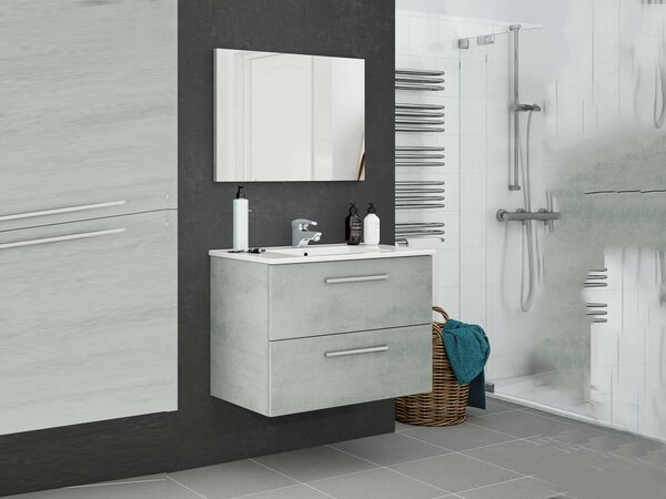 Mobile bagno sospeso con specchio 80x57x45h cm cemento - Albino