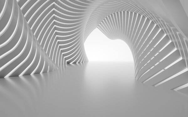 Carta da parati Tunnel bianco con linee curve, Carta da parati che aumenta lo spazio, Carta da parati popolare, u02035 - Tapeko.it