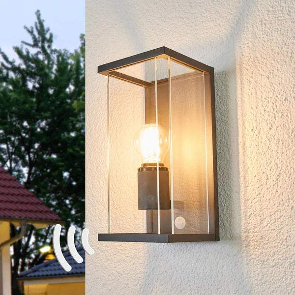 Lucande applique da esterno Annalea, 29 cm, 1 luce, IP54, sensore Annalea, Nero, Alluminio, Moderno