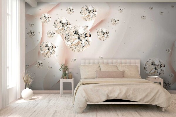 Carta da parati Nastro di raso bianco con diamanti e perle, Carta da parati 3d fiori, Carta da parati popolare, u02183 - Tapeko.it