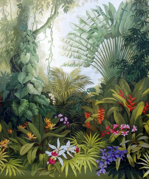 Carta da parati Pittura di una foresta con fiori, Carta da parati 3d, Carta da parati popolare, u02708 - Tapeko.it
