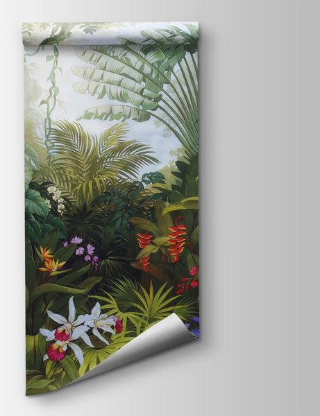 Carta da parati Pittura di una foresta con fiori, Carta da parati 3d, Carta da parati popolare, u02708 - Tapeko.it
