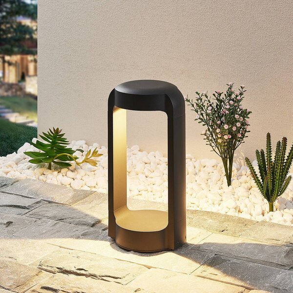 Lucande Lampioncino LED Habsa, 30 cm, antracite, metallo Habsa, Nero, Alluminio, Moderno, Lampada LED da esterni