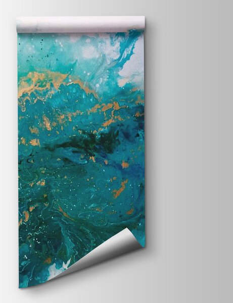 Carta da parati Onde turchesi si scontrano in un caos artistico, Carta da parati Mare, Carta da parati popolare, u05875 - Tapeko.it