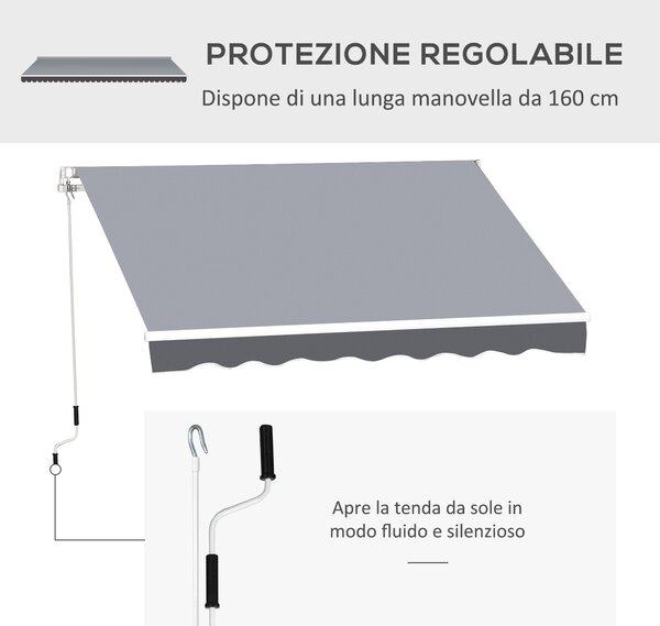 Outsunny Tenda avvolgibile versatile da Sole con manovella, Apertura agevole in Alluminio e Poliestere, 2.5x2 m, Grigio e Bianco | Aosom Italy