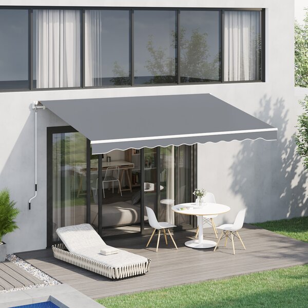 Outsunny Tenda da Sole per Esterno Avvolgibile a Manovella in Metallo e Alluminio, 395x245cm, Grigio
