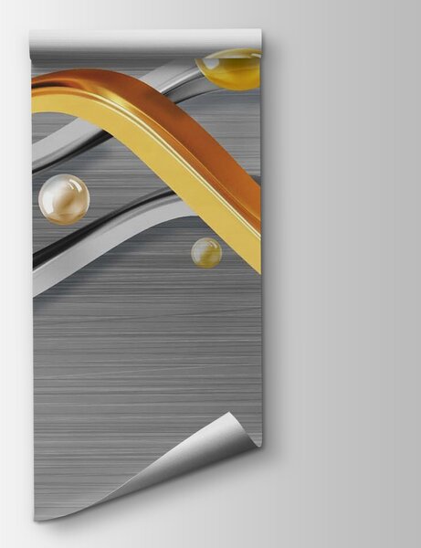 Carta da parati Curve metalliche con sfere fluttuanti, Carta da parati che aumenta lo spazio, Carta da parati popolare, u06161 - Tapeko.it