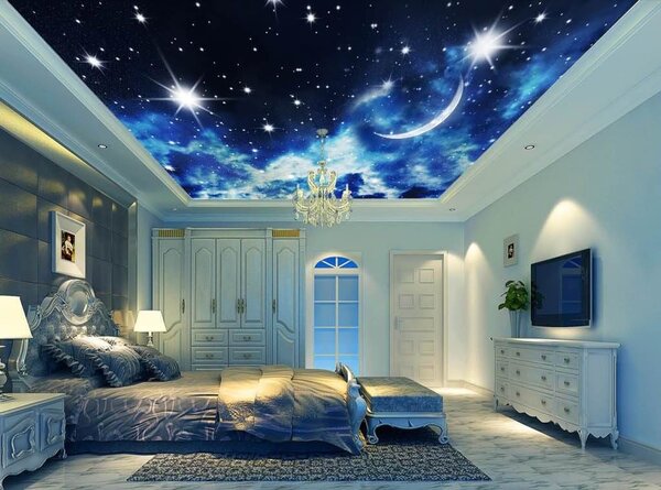 Carta da parati Luna e stelle nel cielo, Carta da parati design, Carta da parati popolare, u07910 - Tapeko.it