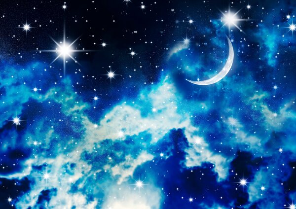 Carta da parati Luna e stelle nel cielo, Carta da parati design, Carta da parati popolare, u07910 - Tapeko.it