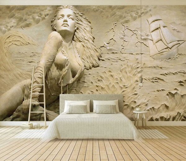 Carta da parati Sirena sulla roccia, Carta da parati 3D, u08057 : Uwalls.it