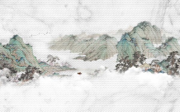 Carta da parati Pittura di montagne e alberi, Carta da parati design, Carta da parati popolare, u08257 - Tapeko.it