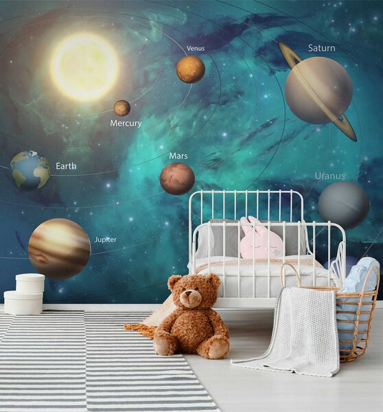 Carta da parati I pianeti del sistema solare, Carta da parati per Bambini, Carta da parati popolare, u09074 - Tapeko.it